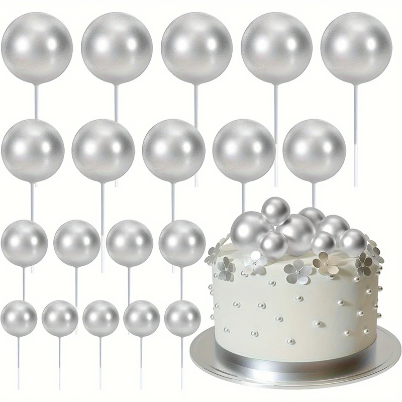 20 Teile/paket 4 cm Ball Kuchen Topper Dekorationen Bunte Kuchen Topper Sticks Gold Kugeln Kuchen Picks Kuchen Topper Kugeln kuchen Dekor – Detail 8