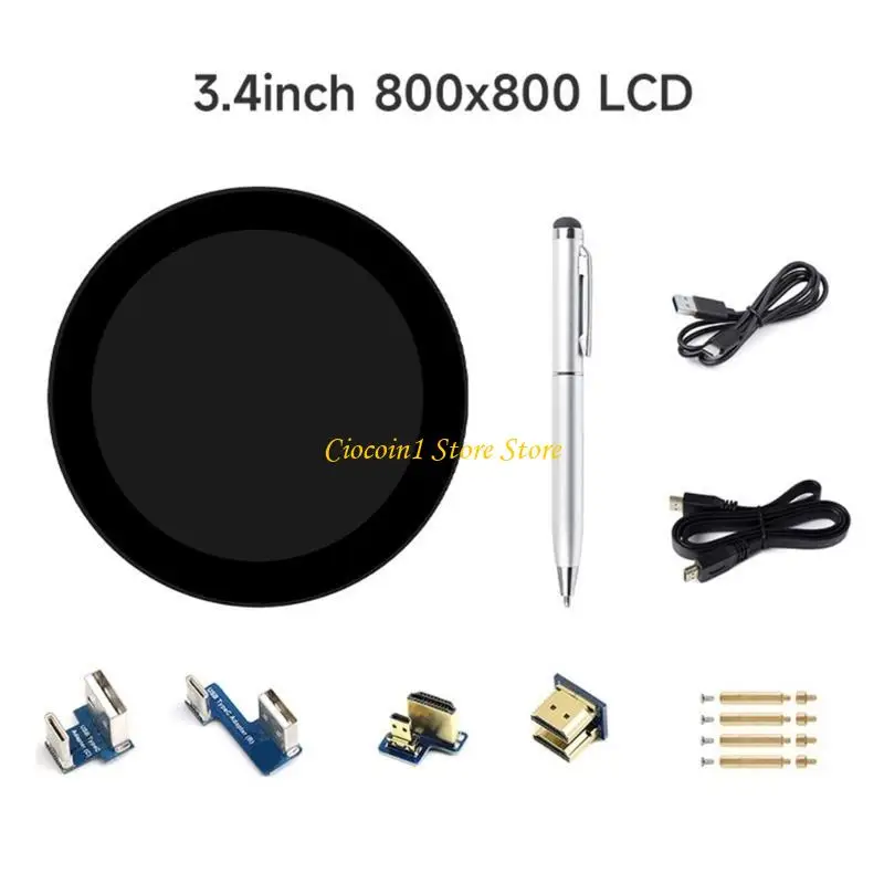 RPI 5/4B/3B+ 800X800 해상도 IPS 10 포인트 터치 용 A3PC 3.4 인치 라운드 터치 디스플레이