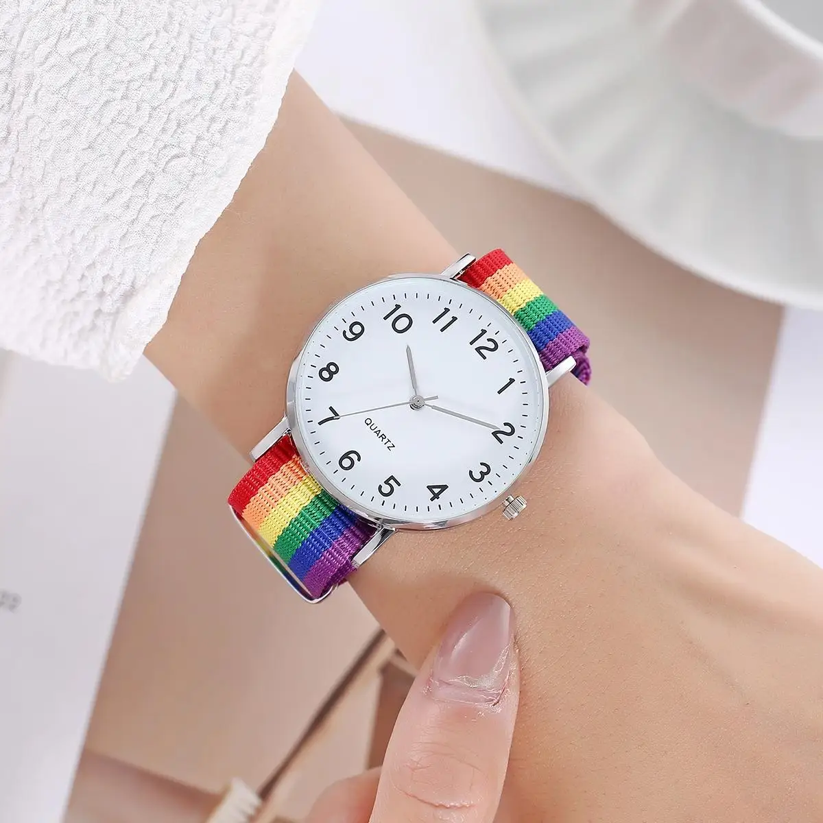 Rainbow color ultra-thin canvas strap 12 digital watch