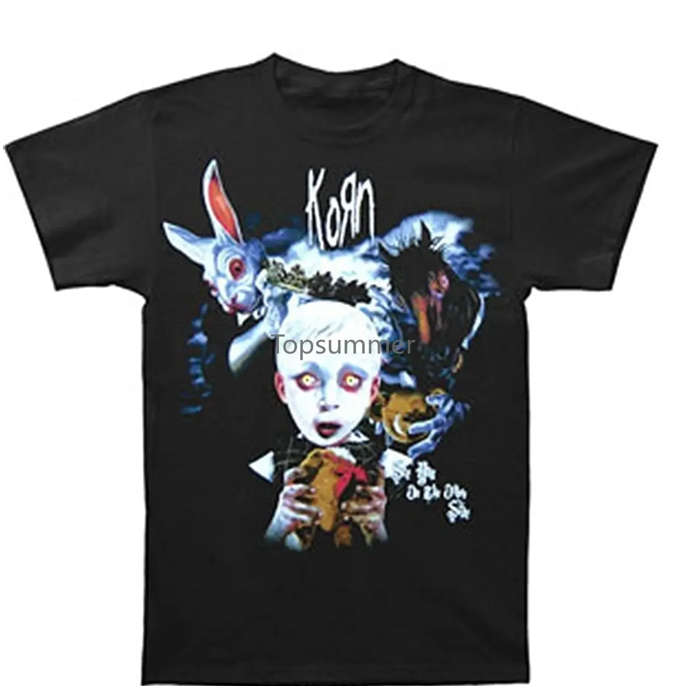 Homens T Shirt Korn Outro Lado Manga Curta Preto Engraçado T-Shirt Novidade Tshirt Mulheres