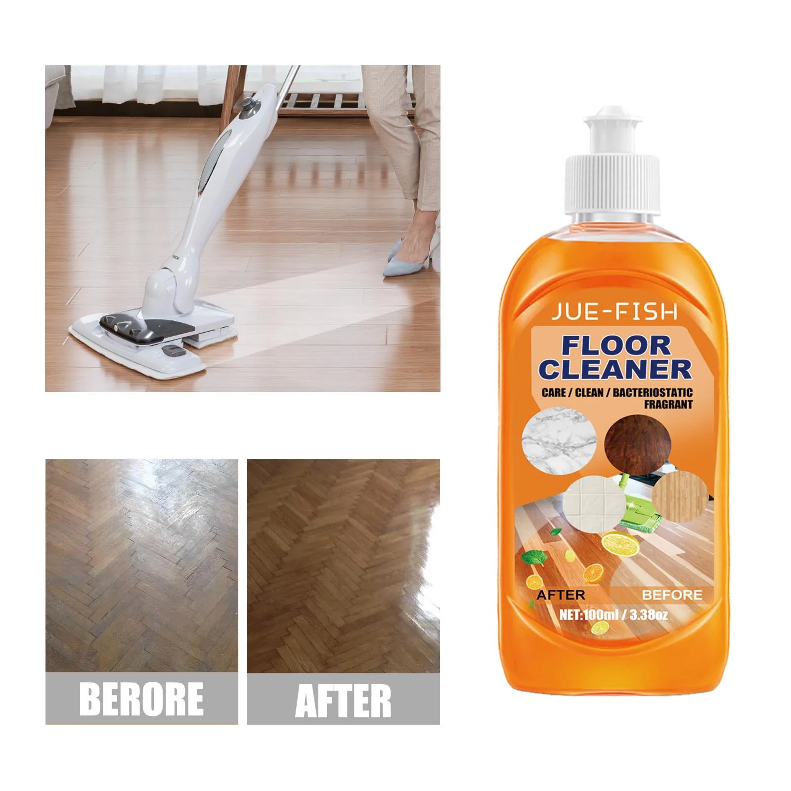 

Jue-Fish Floor Cleaner Многоповерхностное бытовое бактериостатическое мощное пятновыводитель Ароматный блестящий уход за деревянной мраморной плитки
