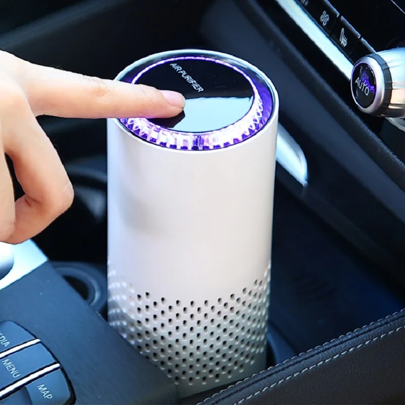 High quality low decibel adjustable timing white mini rechargeable Usb portable car air purifier