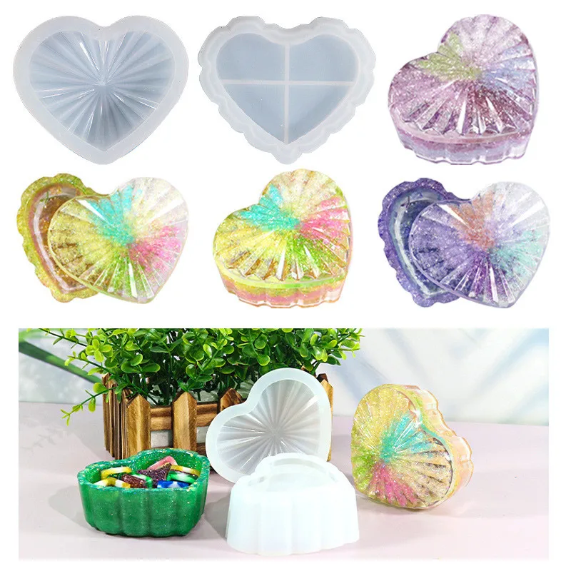 

Heart-shaped Epoxy Resin Mold Storage Jewelry Making Gifts Case Crafts Supplies Removable Cover Earing Storage Silicone Molds