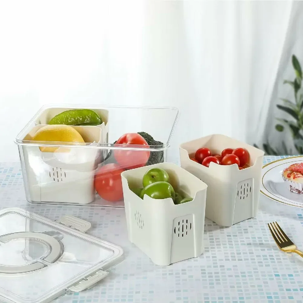 Fridge Organizer with Lids 4 Compartments Fruit Storage Containers Vegetable Food Storage Box Containers for kitchen Accessories