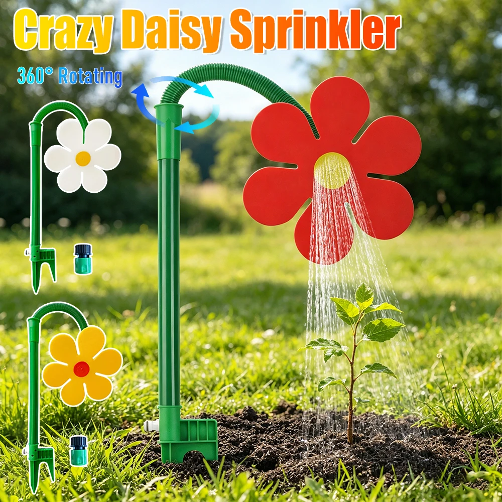Crazy Daisy Sprinkler 360 Rotating Dancing Flower Water Sprinkler Adjustable Lawn Sprinkler for Yard Lawn Watering Garden Decor