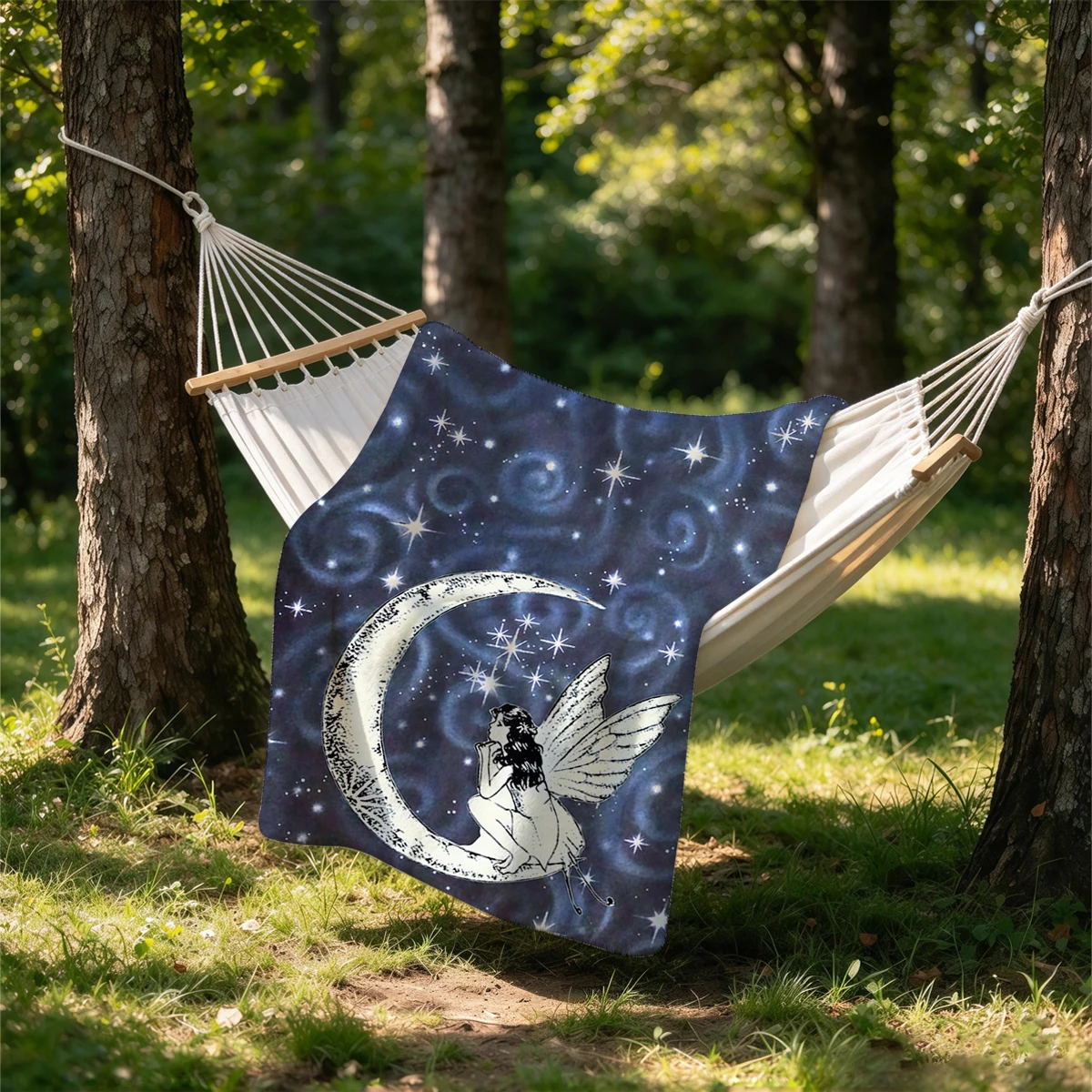 Fairy Under Starry Moon Flannel Blanket Warm Soft Halloween Christmas Couch Warm Cozy Decorative Decor Gift for All Season