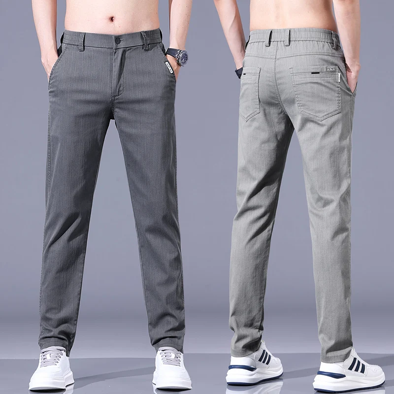 Pantalones de primavera y verano para hombre, novedad de 2024, pantalones informales de negocios finos grises, pantalones rectos elásticos para hombre, pantalones de chándal