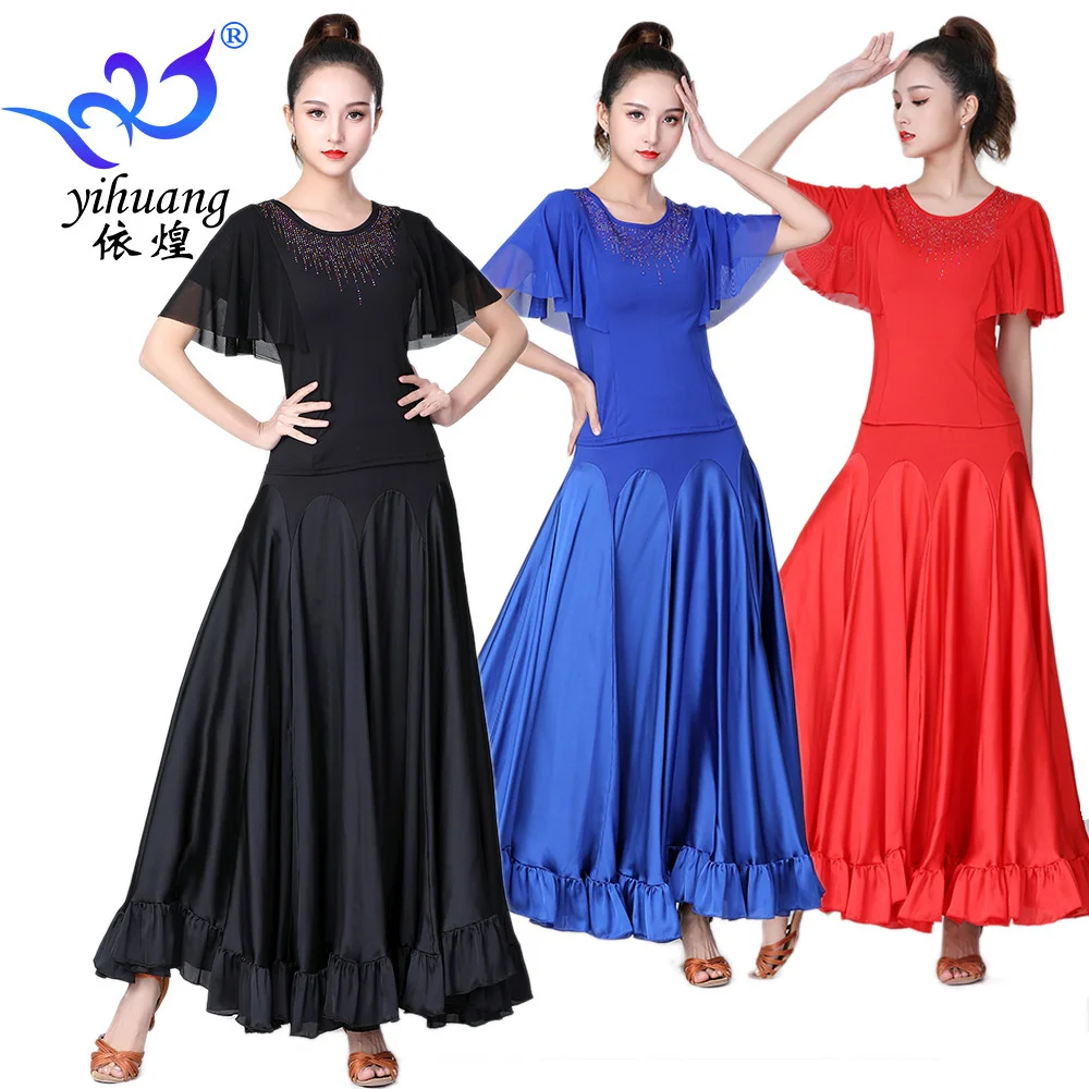 Ladies Ballroom Dance Big Swing Skirt Stage Performance Costume Ballroom Dancing Clothes Top And Skirt Set