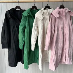 Miyake Pleated Cotton Jacket Women's Fashion Solid Color Simple Commuter Medium Long Thin Section Clip Cotton Jacket