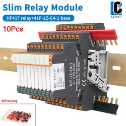 10PCS DIN Rail Relay Module HF 41F With LED 6A Slim Relay 5V 12V 24V High Frequency Relay 41F-5-ZS 41F-12-ZS 41F-24-ZS