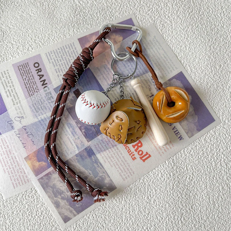 Handmade Baseball Personalized Keychain Creative Simple Diy Rope Pendant Alkaline Water Bread Tassels Trendy Accessory