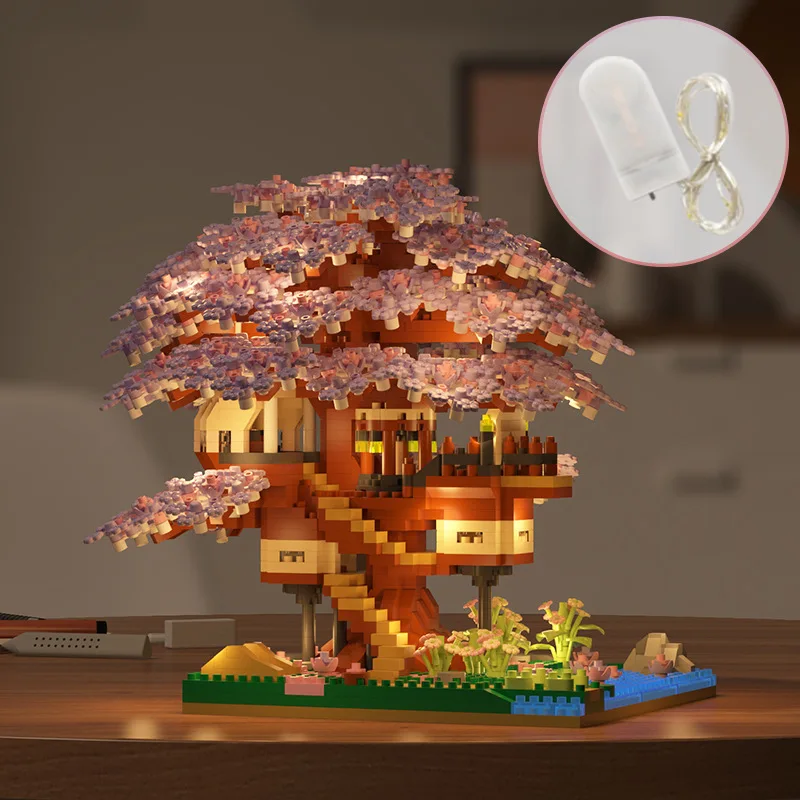 شجرة زهور صغيرة نموذج منزل اللبنات زهرة الخوخ لتقوم بها بنفسك تجميع مدينة عرض الشارع الطوب لعب الاطفال الفتيات هدايا عيد الميلاد #6