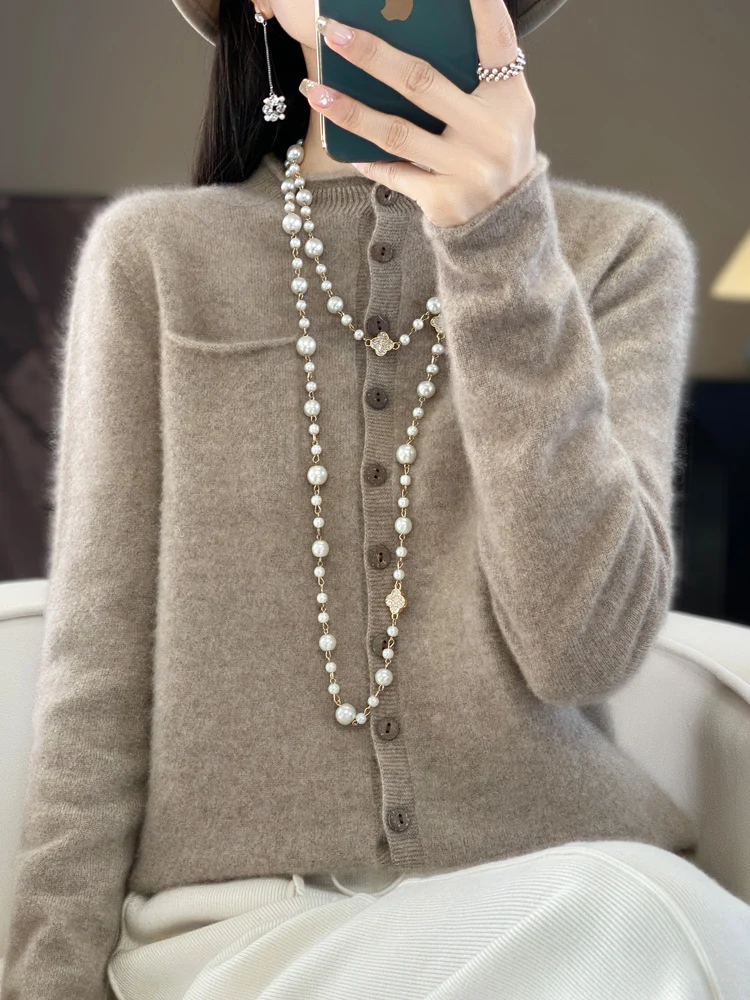 Fashion Mock-Neck Long Sleeve Cashmere Women Knitwear Sweater 100% Merino Wool Spring Clothing Basic Elegant Tops