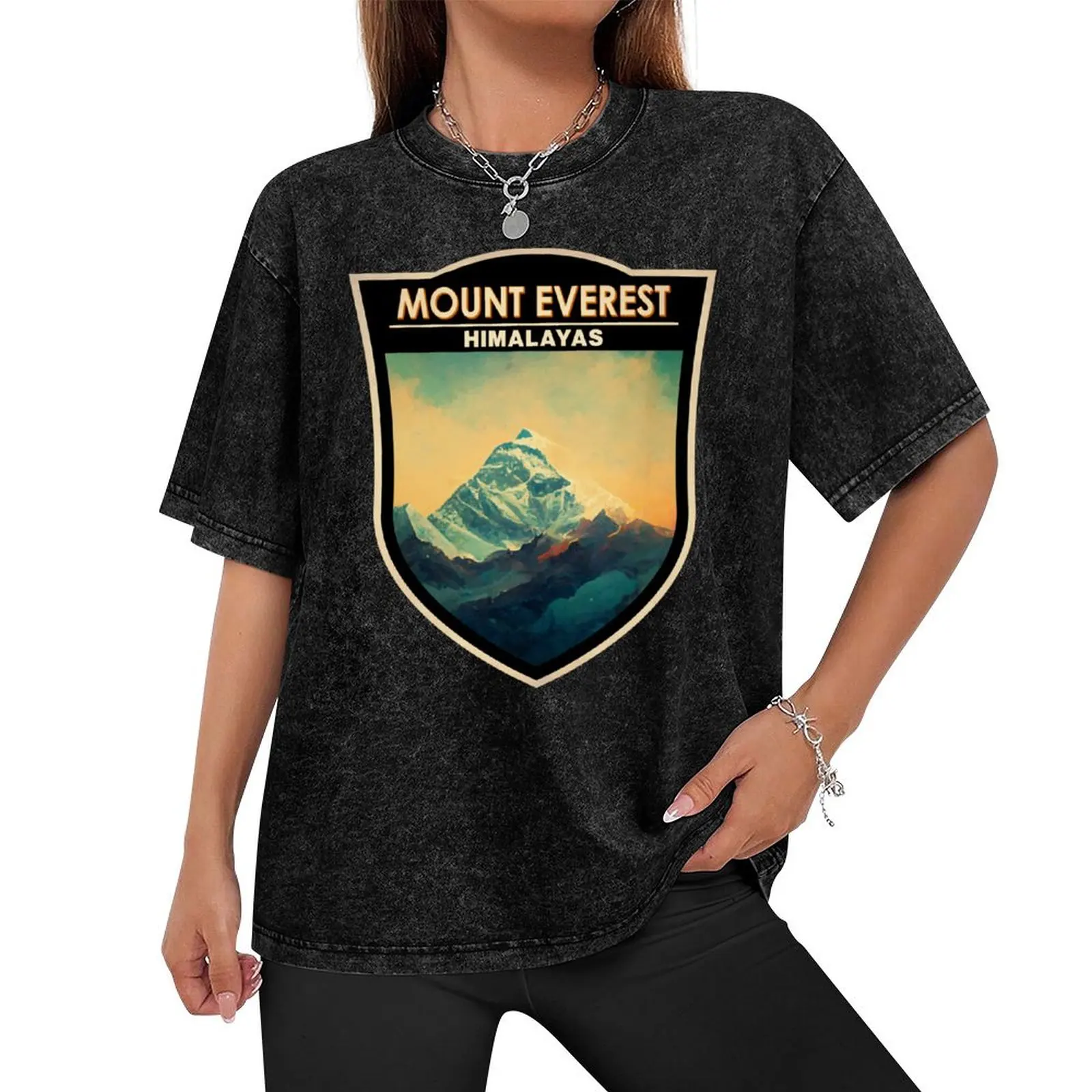 Mount Everest Himalayas Watercolor Badge T-Shirt Short sleeve tee sweat vintage t shirts cute tops mens designer t shirt