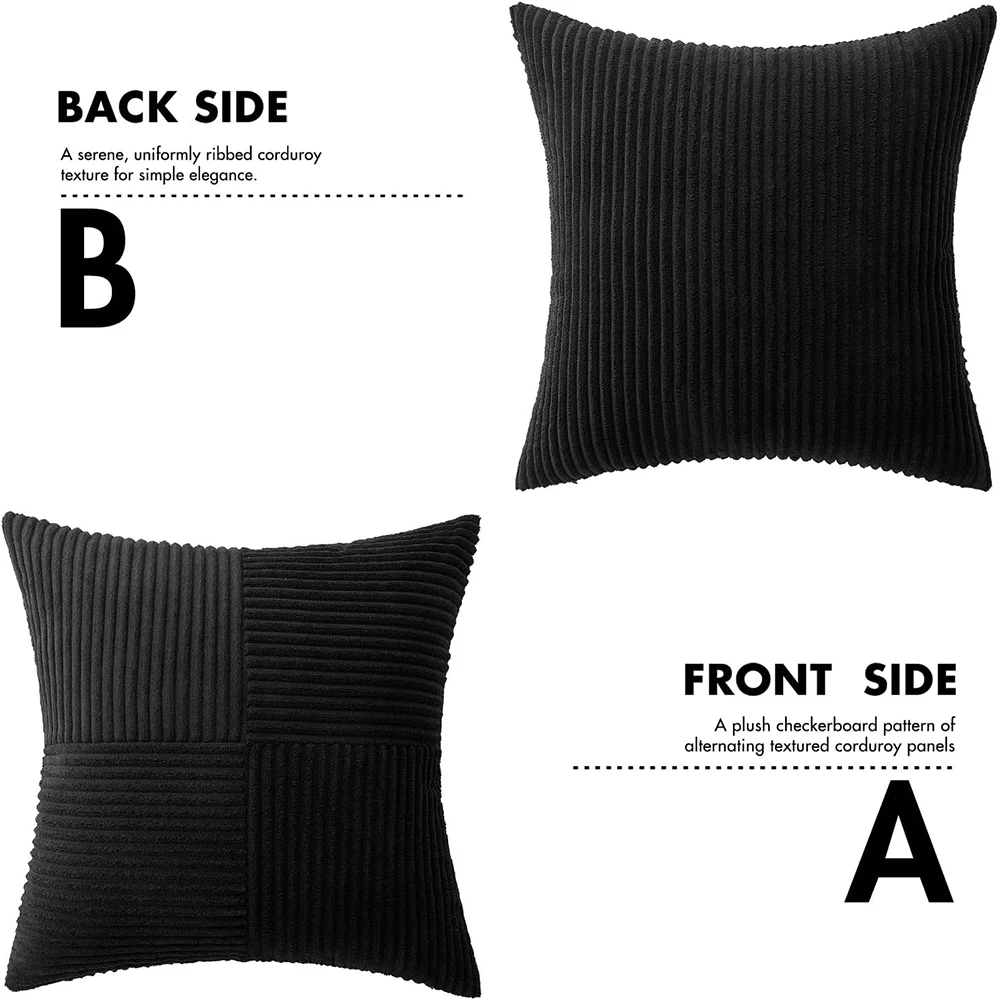 Funda de almohada cuadrada de pana texturizada para sofá de cama, cubierta de cojín decorativa moderna para sala de estar, color negro, 18x18