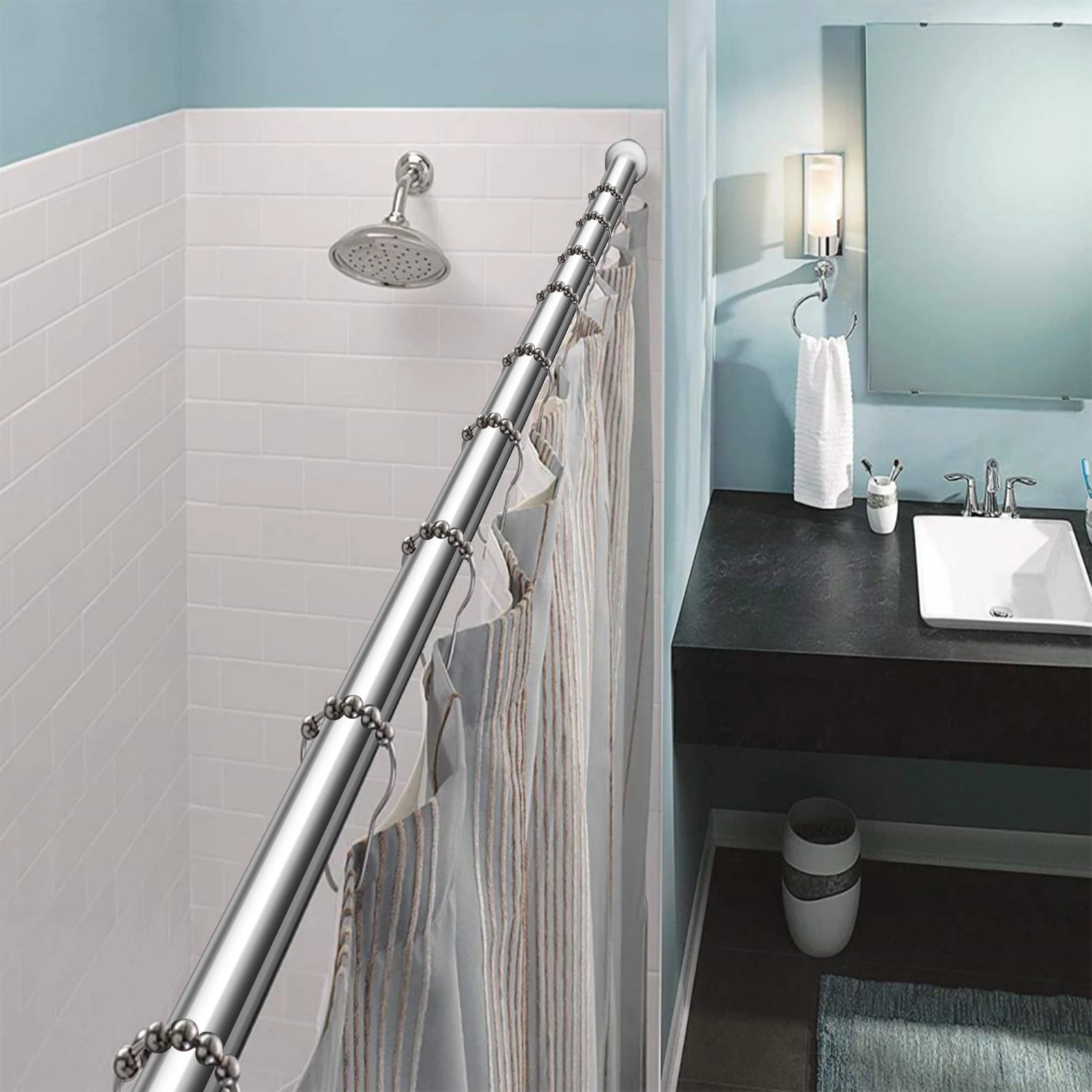 تمديد دش قضيب الستارة الستار التوتر القطب 50-260 سنتيمتر لا الحفر تلسكوبي الستار القطب قابل للتعديل قوي دش السكك الحديدية