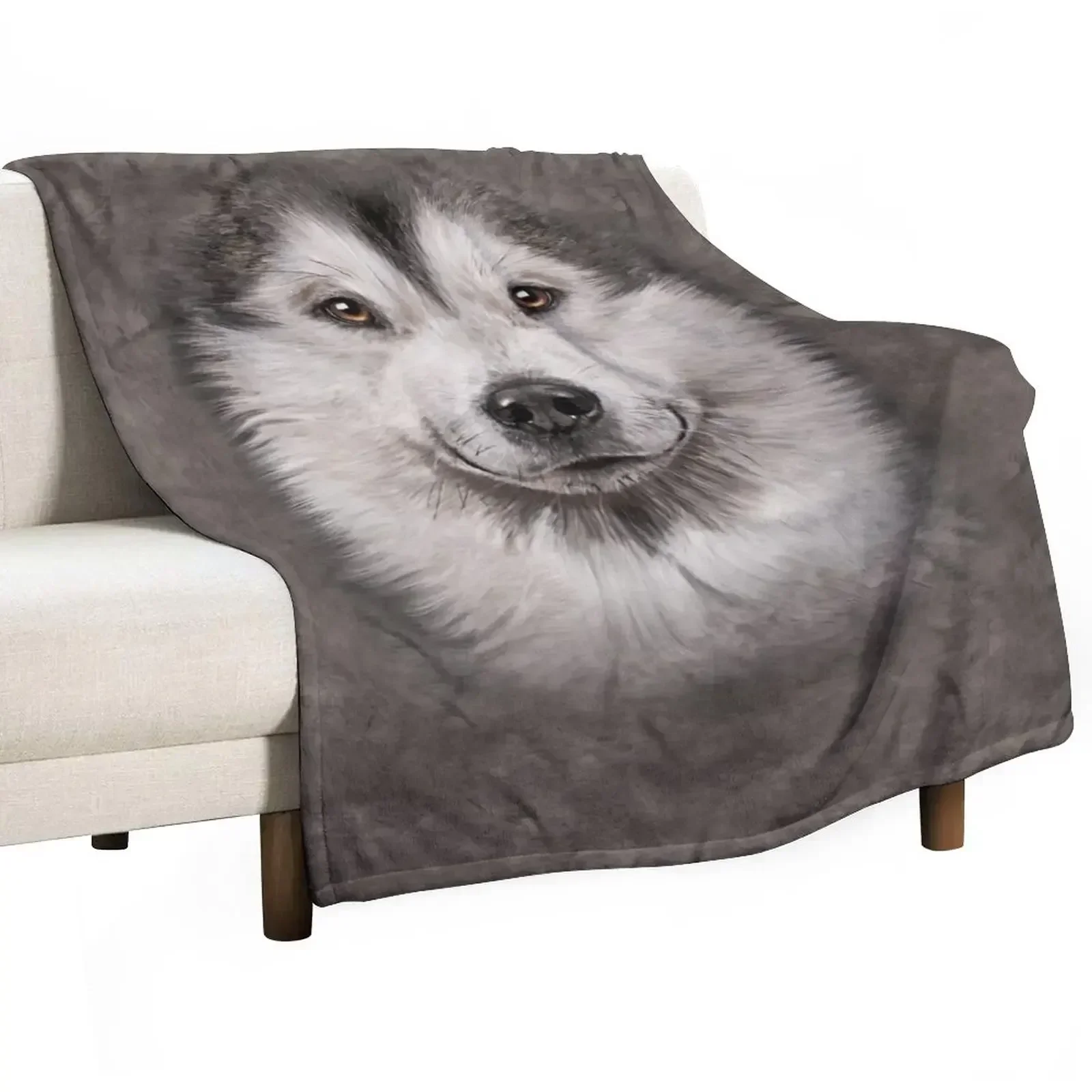 

Mens Womens Alaskan Malamute Face 3d Gift Throw Blanket For Decorative Sofa Luxury Hairy manga Blankets