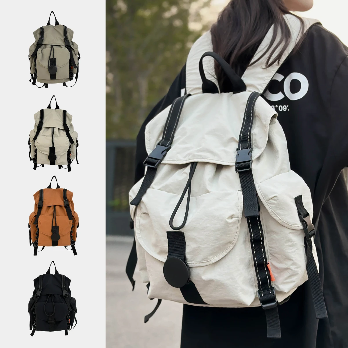 Japanese Style Lightweight Outdoor Drawstring Backpack for Girls, Casual Travel Backpack, Sports School Bag for Men, Large Capacity, Cycling, Business Trip, High-End Sense