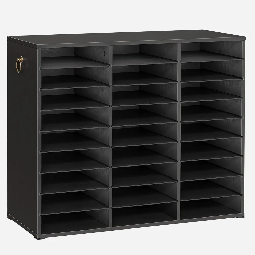 Literature Organizer, 27 Compartments Wooden Mail Organizer, Countertop Literature Sorter with Adjustable Shelves for Home