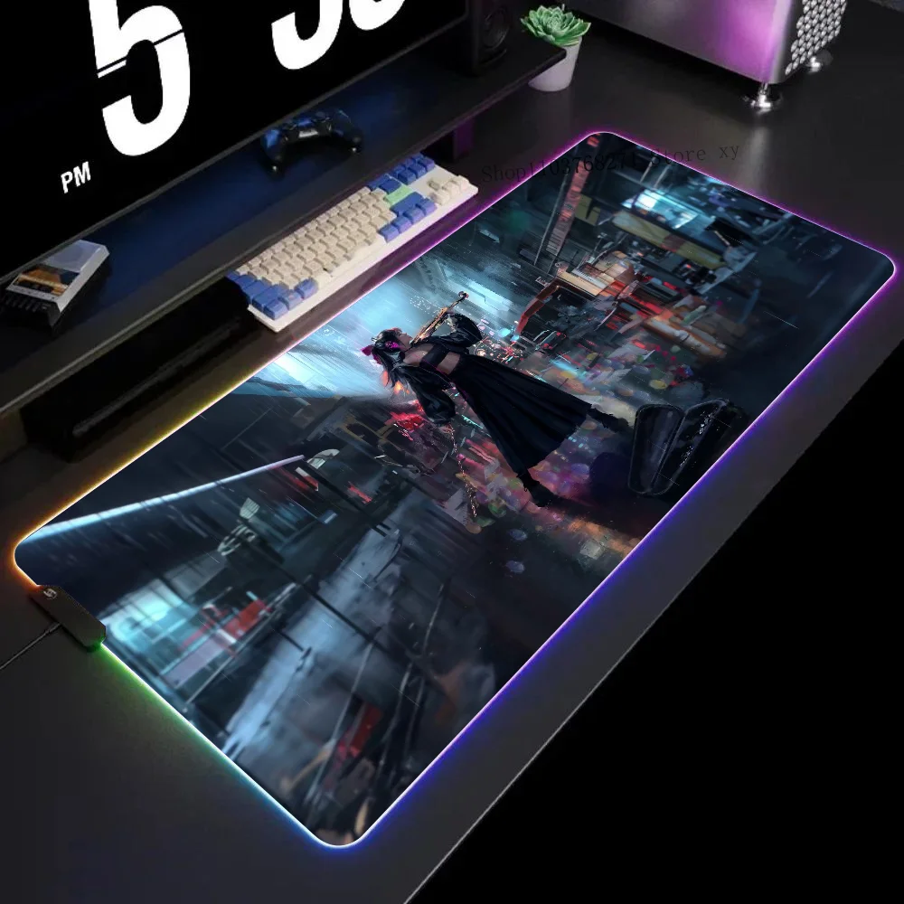 

Violinist In The Rain Mousepad XXL RGB Gaming Mouse Pads HD Black Gamer Accessories Large LED