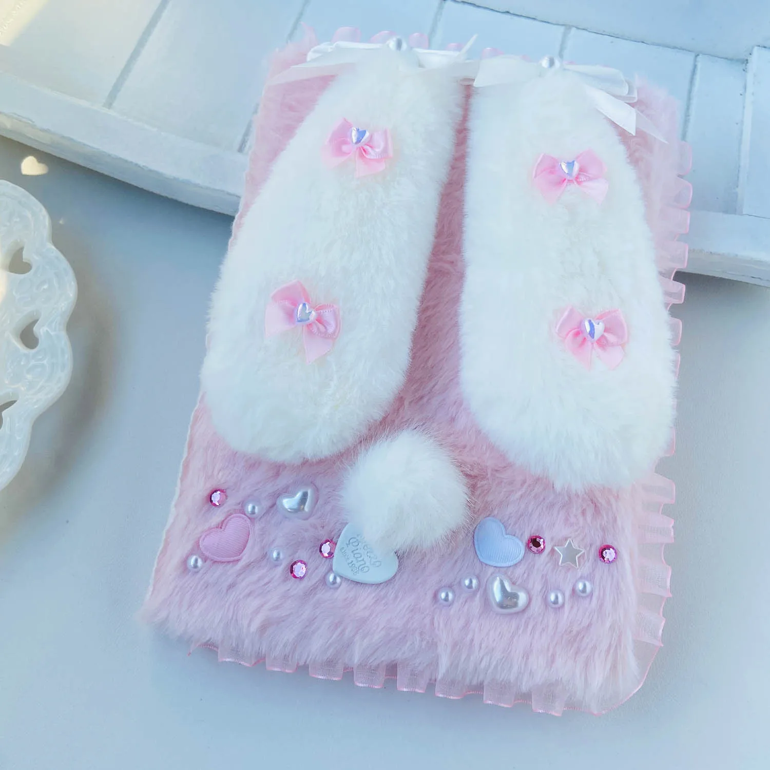 

A5 Plush Journal Notebook Cute Bunny Ears Diary Journal Girl Gift Creative Fluffy Notebook 80 Sheets School Stationery