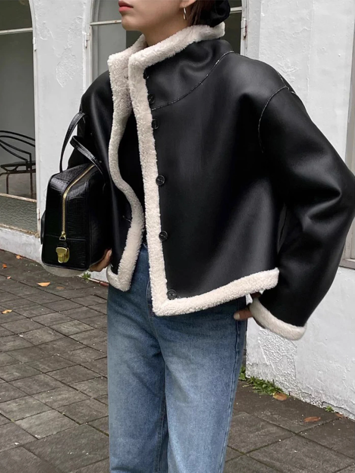 Retro Stand Collar Double Sided Wear Thiened Warmth Leather Jaet Women's Faionable Winter New Sle Inteated Fur Coat