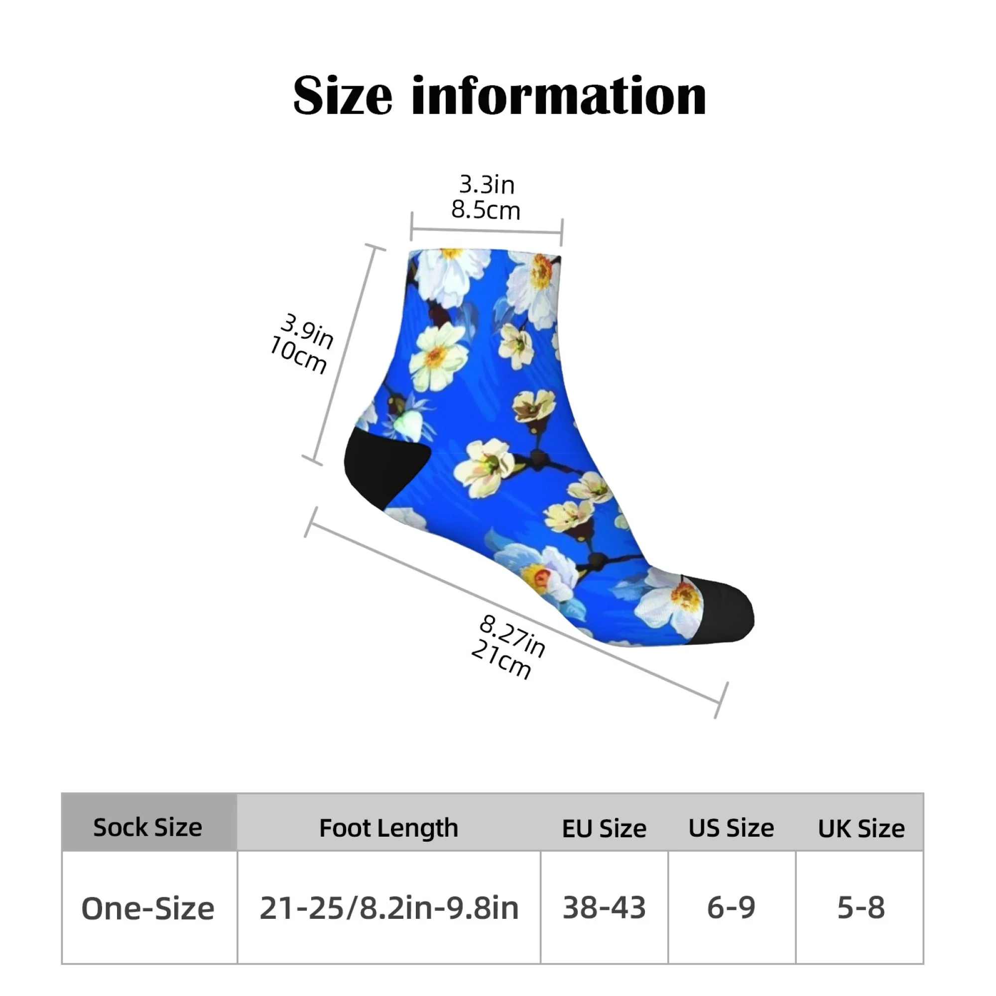 جوارب قصيرة للرجال من Crazy، زهور زرقاء بسيطة، مريحة وغير رسمية، جوارب هيب هوب للسفر واللياقة البدنية
