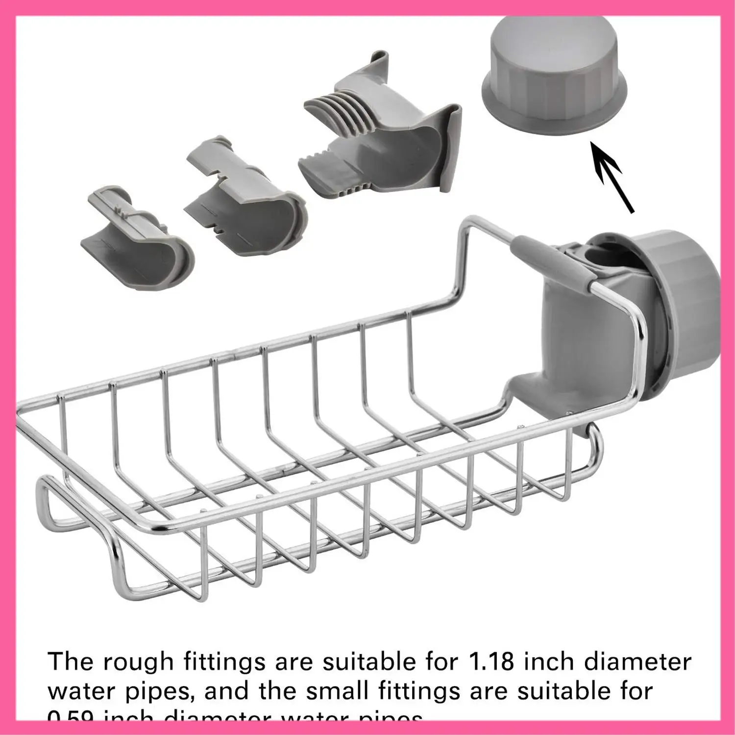 

HOT-Sponge Holder, Adjustable Stainless Steel Faucet Mounted Sponge Holder For Kitchen Sink Caddy Soap Brush Dishwashing Liquid