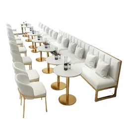 New 2024 Modern Luxury Cafe Restaurant Coffee Shop Dining Furniture Sofa Booth Golden Metal Frame Table and Chairs Sets