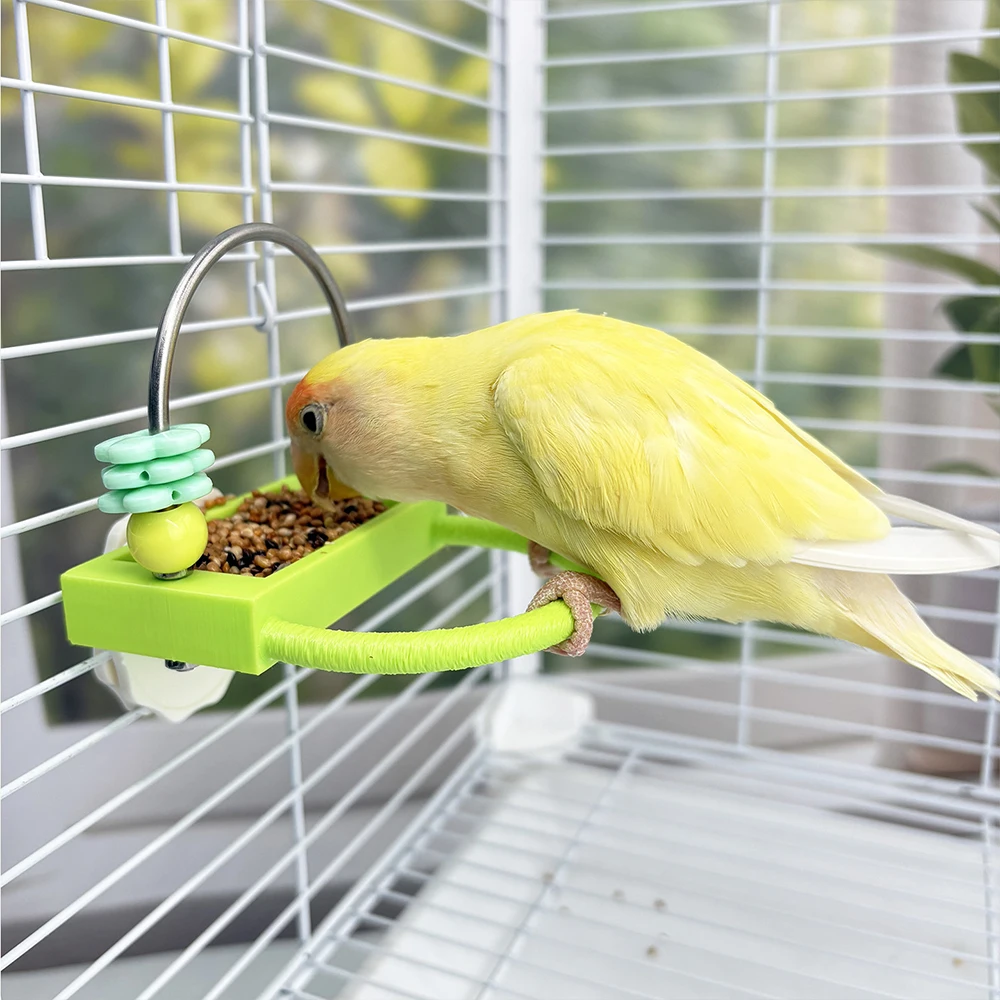 Comedero para pájaros acero inoxidable con percha loros y periquitos - imagen 4