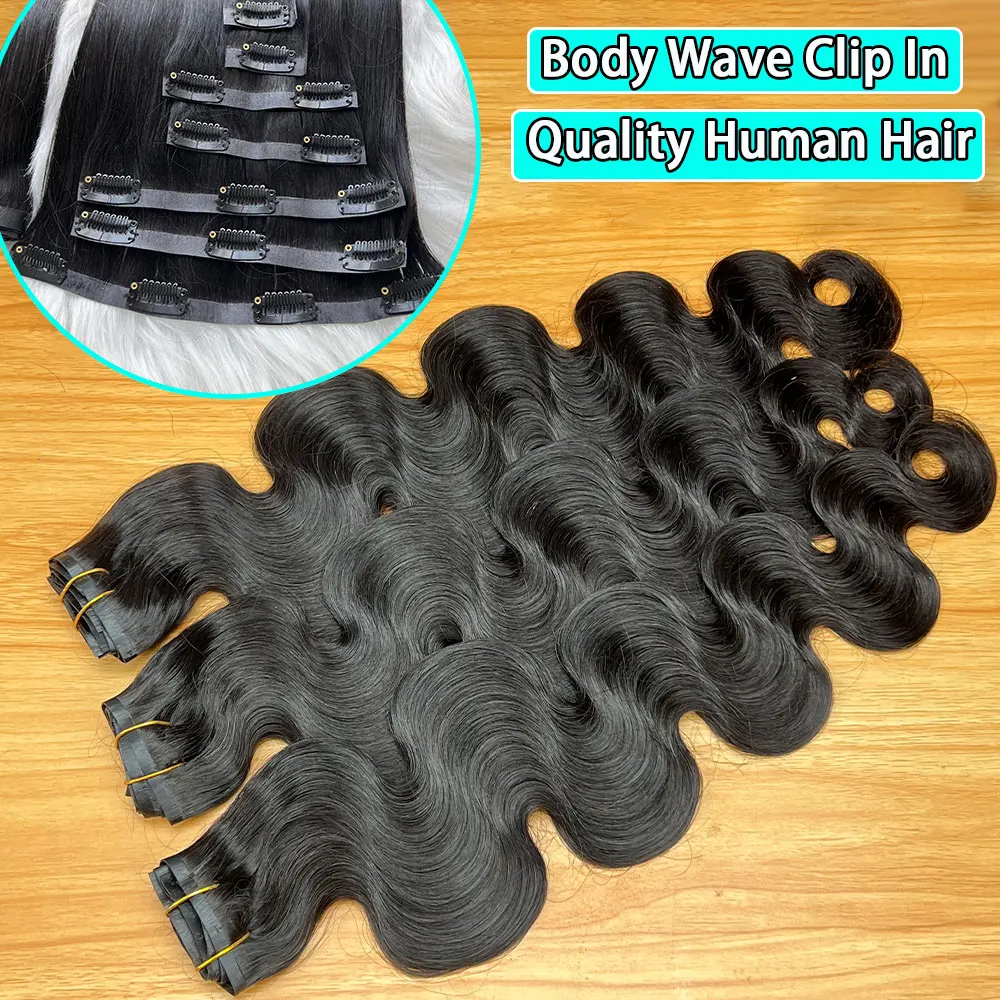 Body Wave Clip In Human Hair Extensions Full Head Virgin Hair Clip on Hair Extension for Women 7 Pcs/Set 100Gram Weft