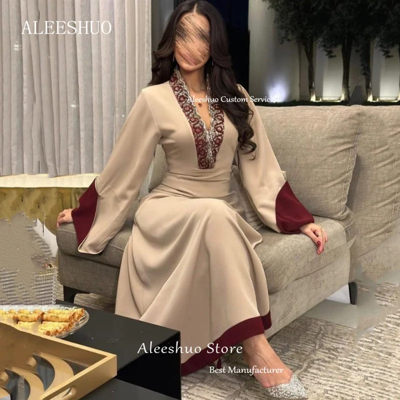 ชุดราตรีทรงเข้ารูปแขนยาว Aleeshuo รุ่นโมเดิร์น ปี 2025 คอวี เรียบง่าย แต่งระบาย แอพพลิเคชั่น ยาวถึงข้อเท้า ชุดงานเลี้ยง  สามารถสั่งตัดได้