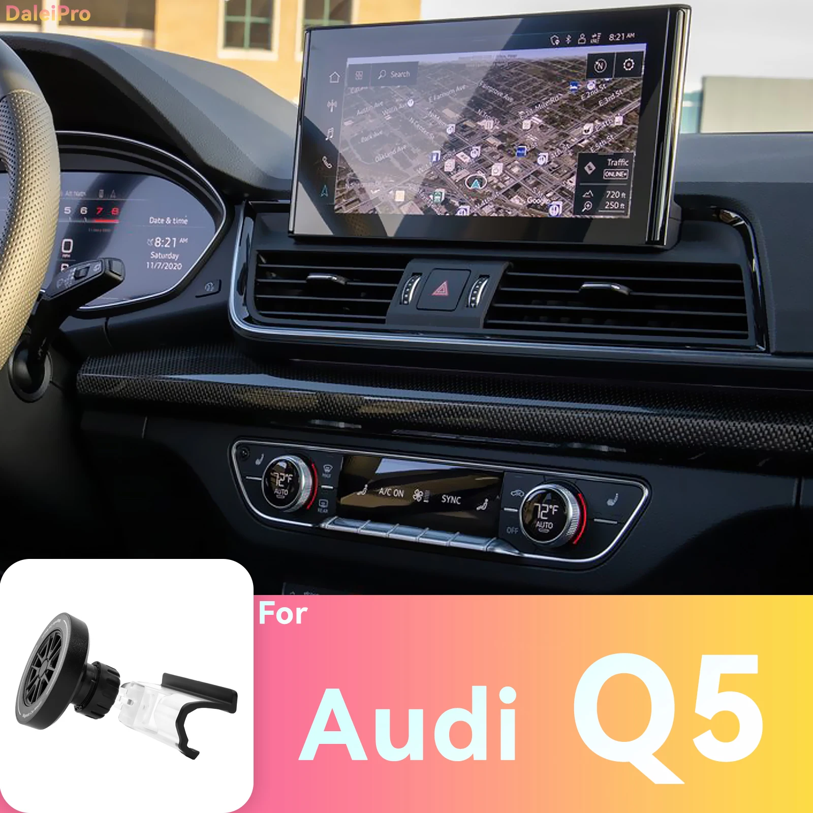 Custom Fit for Audi Q5 80A 2018 2019 2020-2024 Magnetic Phone Mount Airflow Cooling Phone Holder 360° Swivel Phone Holder Base