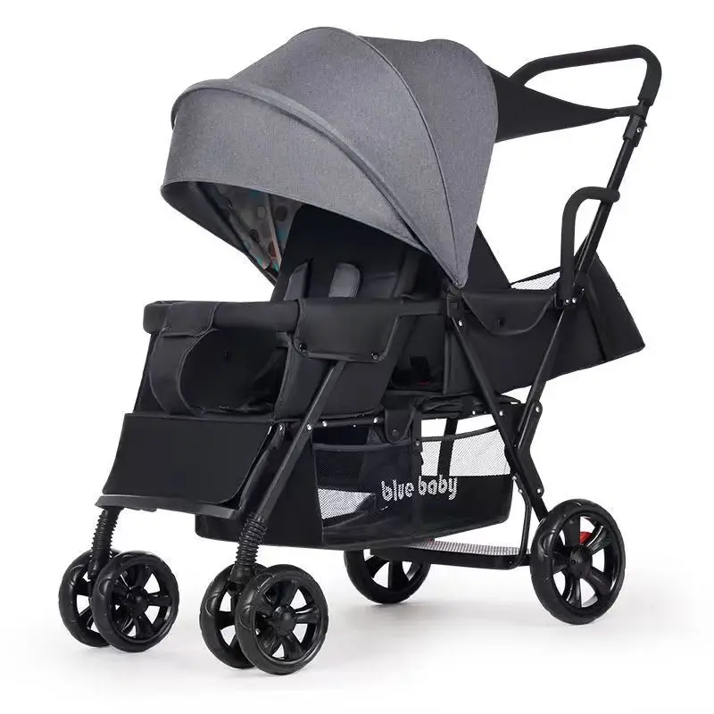 Twin baby stroller front and rear seat two - child double - reclining portable folding pushcart