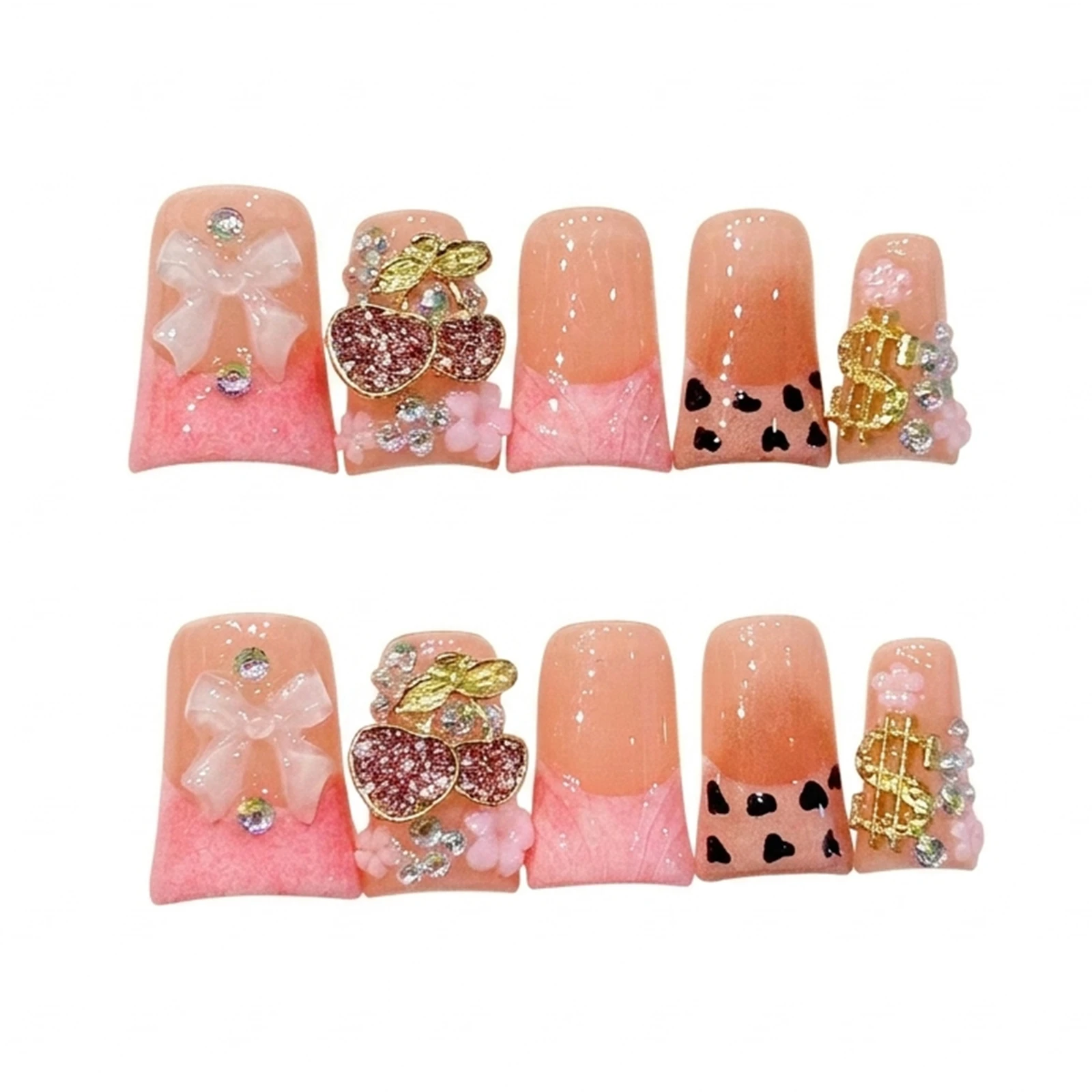 10-unidades-de-unhas-posticas-curtas-com-bico-de-pato-e-ornamentos-dourados-3d-unhas-falsas-de-resina-rosa-pessego-reutilizaveis-nao-requer-esmalte-artificiais