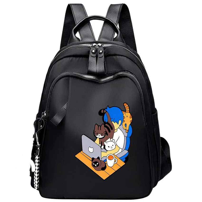 

Женский многофункциональный модный рюкзак-оксфорд с принтом кошек, стильный городской рюкзак для путешествий, черный, хит продаж