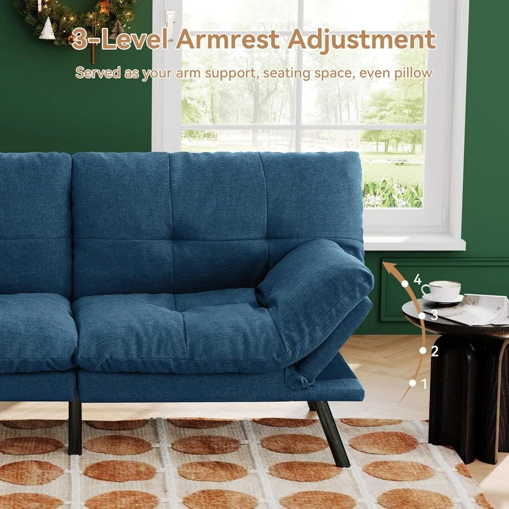 Трансформируемый диван-футон, 71-местный тканевый диван-футон с регулируемой спинкой и подлокотником, небольшой двухместный диван-кровать, футоны для общежития