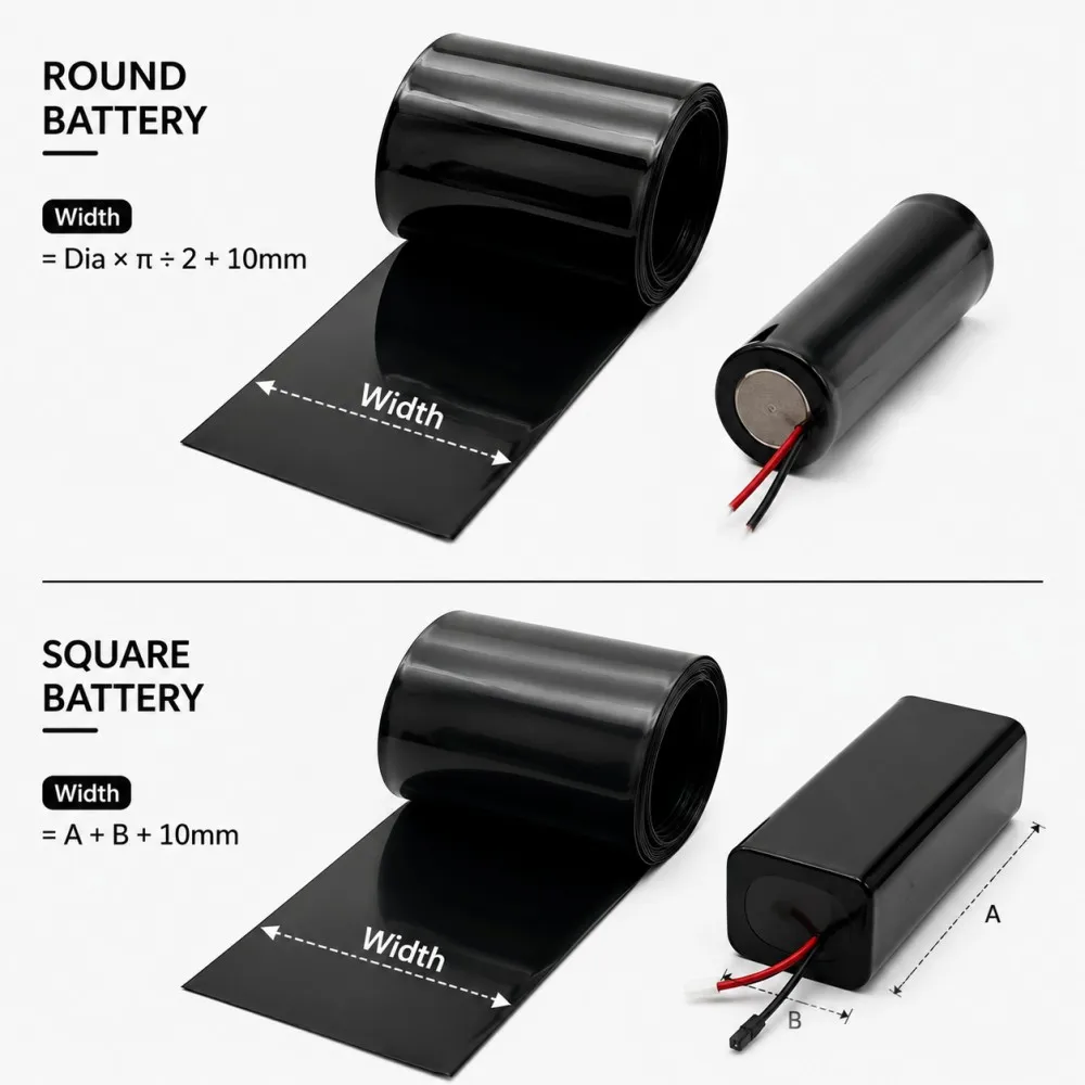18650 Lithium Battery Black PVC Heat Shrink Tube 30mm-100mm Wide Insulation Protective Sleeve Battery Pack Wrapping Shrink Film