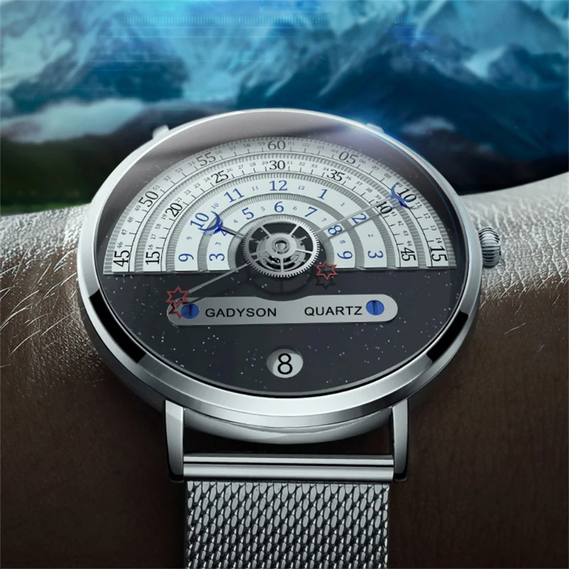 Fashion Creative Watches Men Sports Watches Casual Silver Mesh Band Quartz Wristwatches Men Best Gifts Relogio Masculino 2023