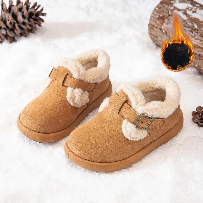 

Детские тапочки, зимние сапоги, зимняя обувь для девочек, теплая однотонная нескользящая обувь с мягкой подошвой цвета хаки, коричневая обувь, размер 26-37