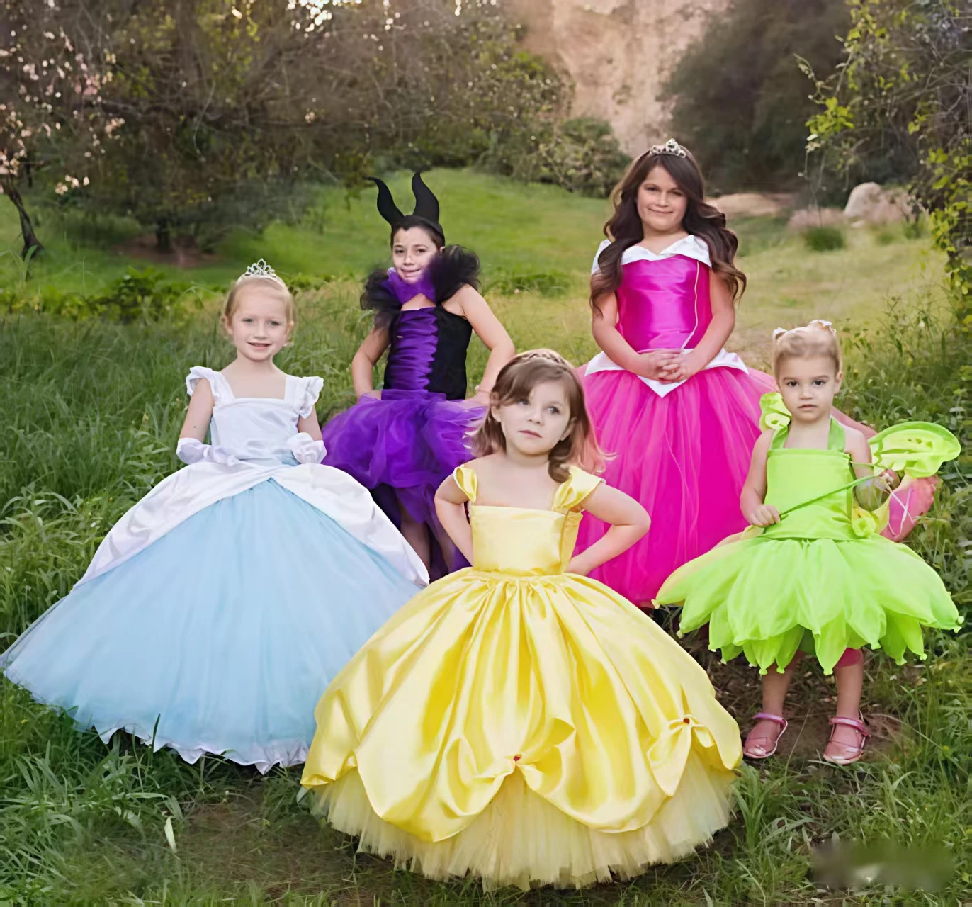 Girls Evil Queen Maleficent Witch Tutu Dress Kids Crochet Dress Ball Gown with Hairbow Children Halloween Party Costume Dresses