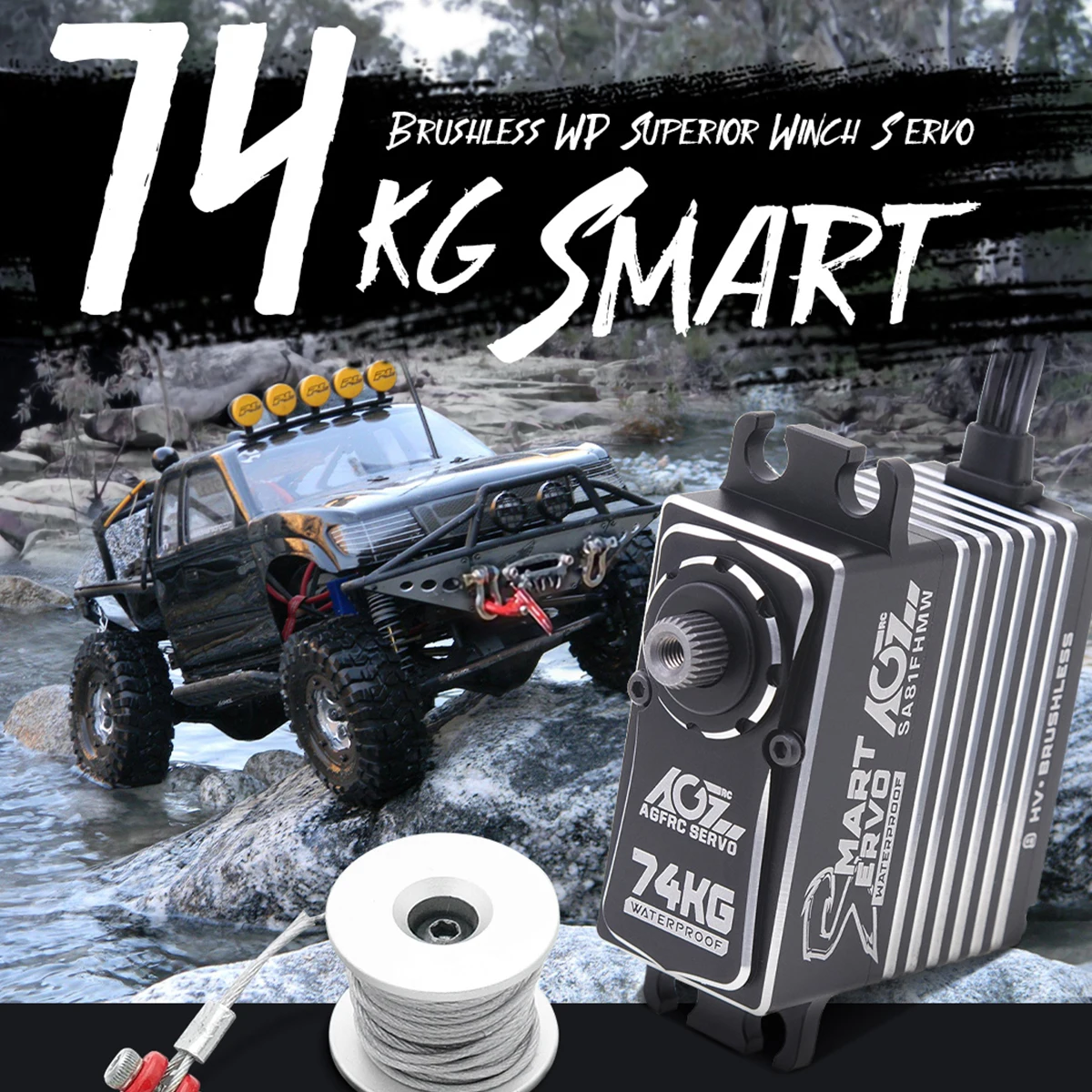 

AGFRC SA81FHMW HV 0.125Sec 74KG Large Torque 4-Pole Brushless Motor IP67 Waterproof Programmable Regular & Winch RC Smart Servo