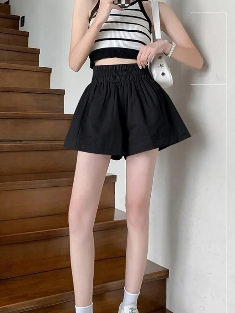 

Женские летние тонкие шорты с высокой талией и широкими штанинами, новинка, большие размеры, свободный крой, повседневные, в корейском стиле, для города