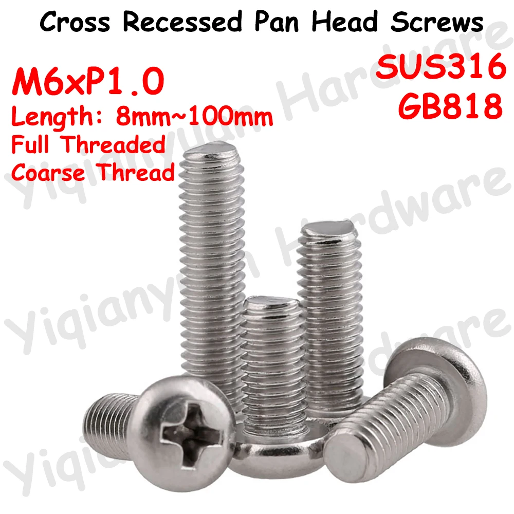 

Yiqianyuan GB818 M6xP1.0 Грубая резьба SUS316 Нержавеющая сталь с крестообразной головкой и крестообразным шлицем Машинные винты с крестообразным шлицем Прецизионные болты