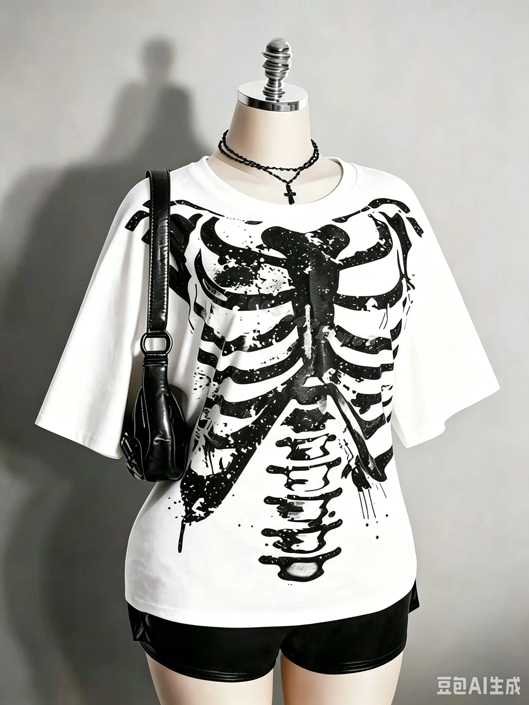 2026 Damen Halloween Skelett Brustkorb Grafik T-Shirt Y2k Alt Goth Punk Distressed Totenkopf Knochen Print Kurzarm Herren T-Shirts – Detail 3