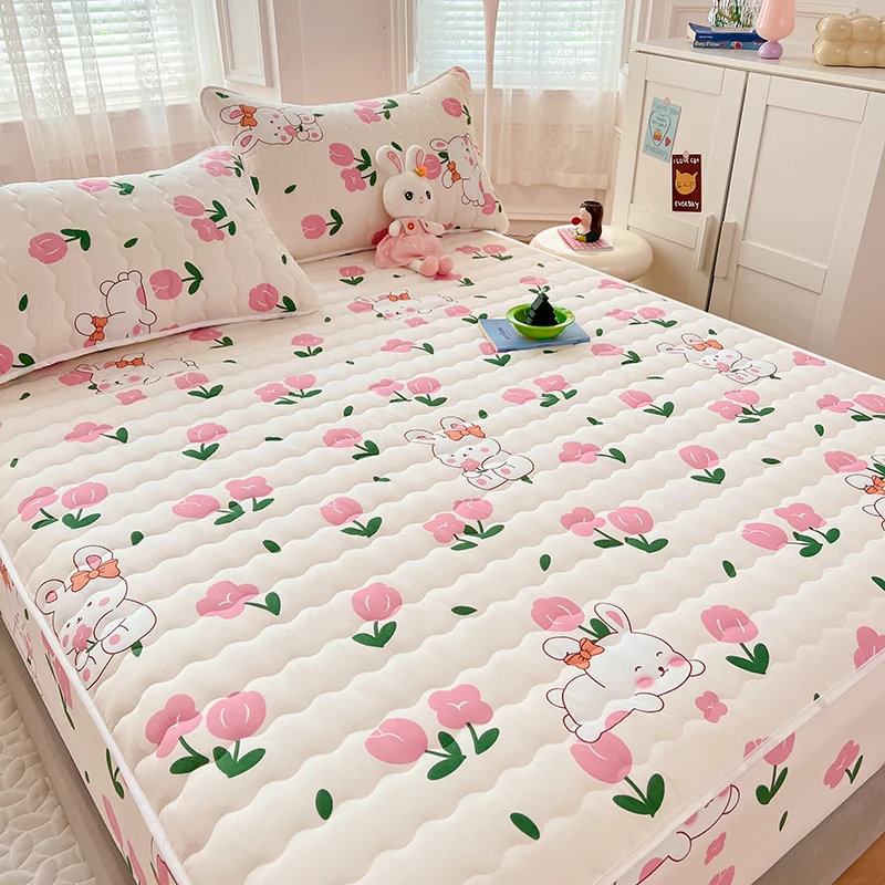 

Стеганый наматрасник для детей, одинарный/двойной размер, с принтом кролика, Cubre Colchón, 200X220 см, размер против клещей Queen/King