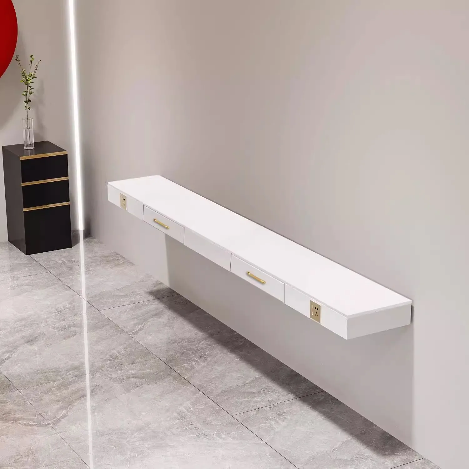 Barbershop special marble countertop, mirror table, wooden countertop, with drawer, dyeing and ironing area, integrated cabinet