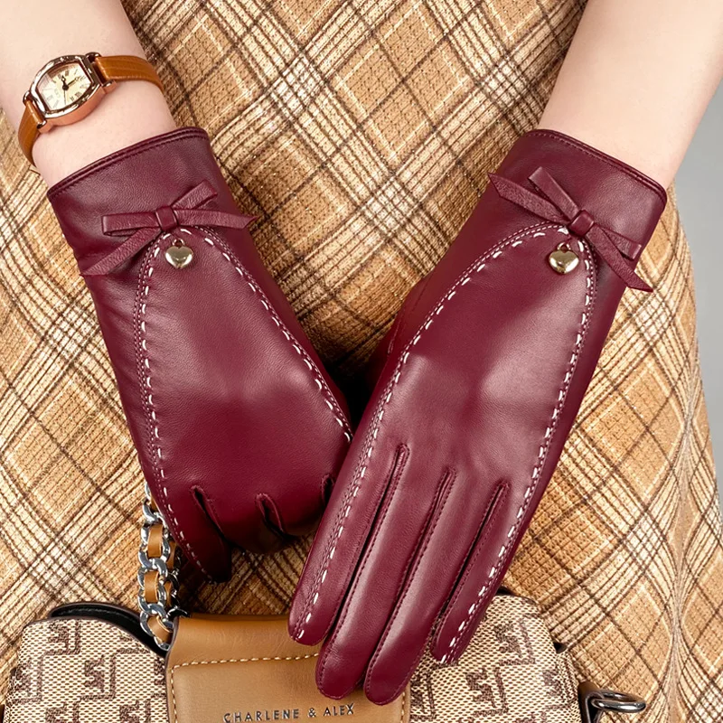 2024Winter Luxury Brand 100% Genuine Leather Gloves Thickening Warm Touch Screen Riding Fashion Top Sheepskin Windproof Gloves