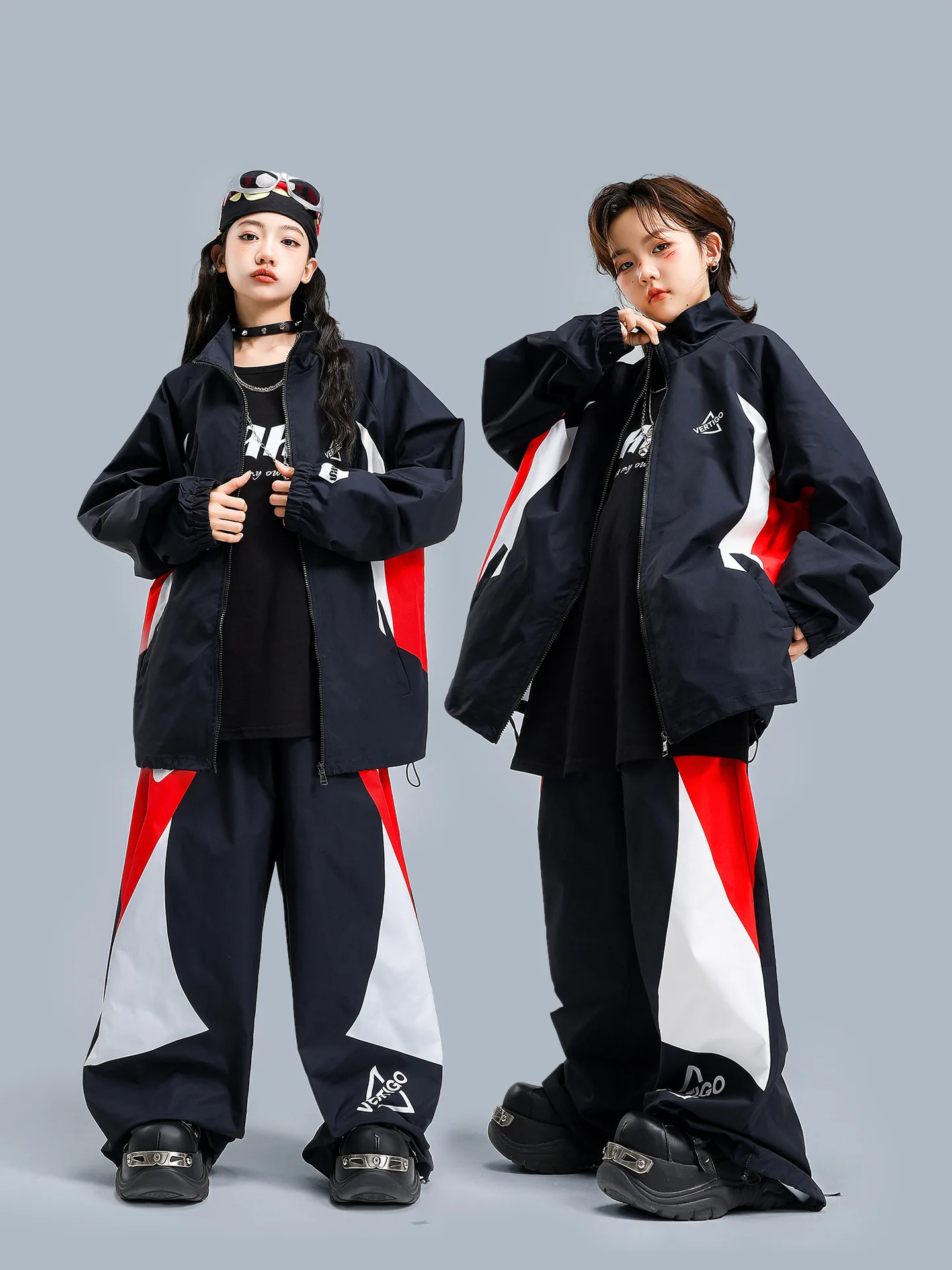 Children Streetwear Hip Hop Boys Girls Loose Casual Sport Jacket Pant Sets Kids Coat Trousers Tracksuits Stage Clothes Costumes