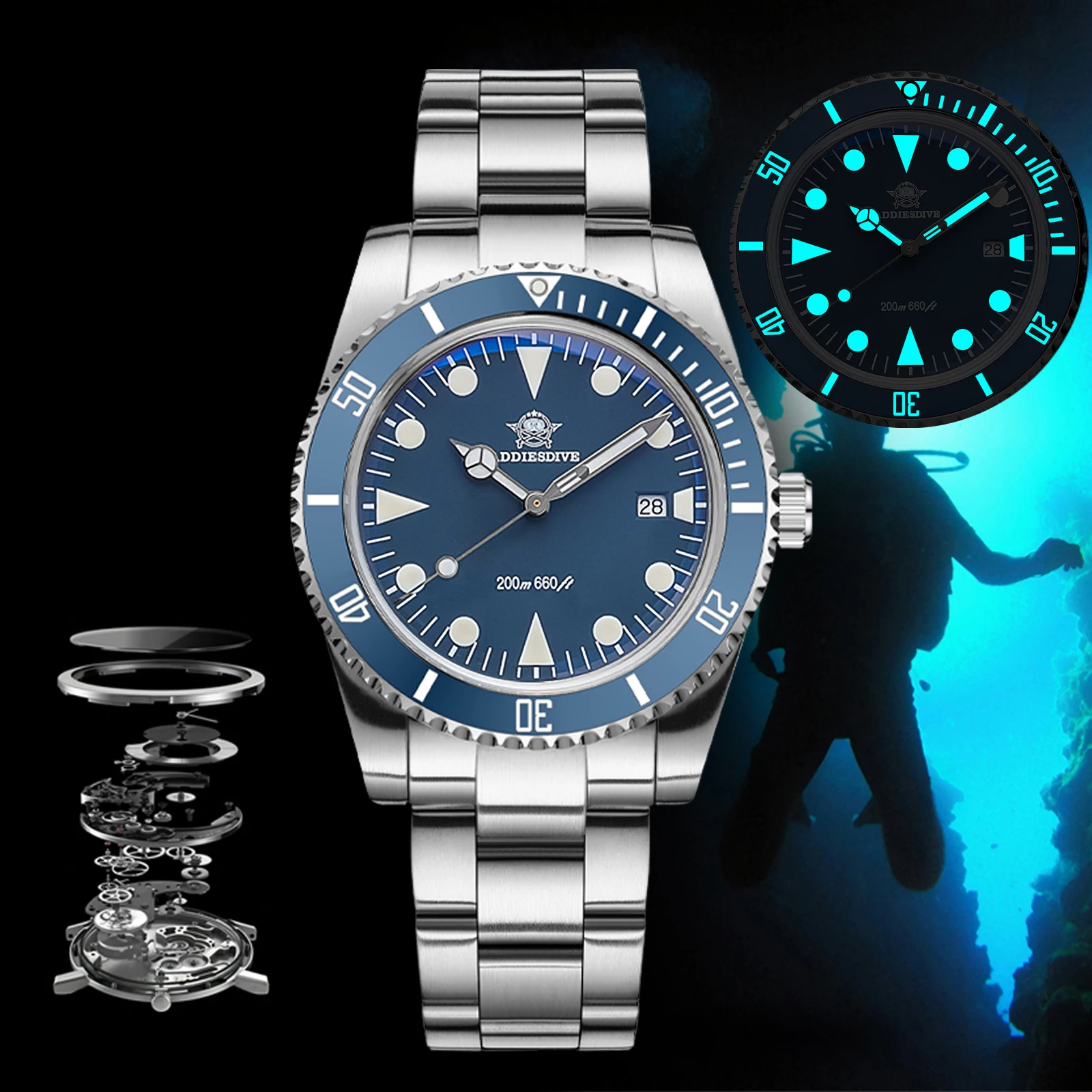 Addiesdive ساعة كوارتز فاخرة عالية الجودة للرجال AD2068 Relogios Masculino موضة فقاعة مرآة غطاء قدر ساعات رجل زجاجي